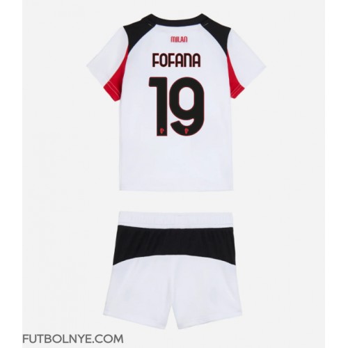 Camiseta AC Milan Youssouf Fofana #19 Visitante Equipación para niños 2025-26 manga corta (+ pantalones cortos)